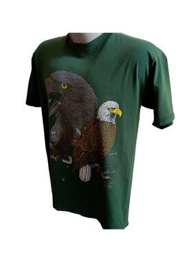 True Vintage T-Shirt Large Bald Eagle Cotton Grove Graphic USA Green Paint Splat